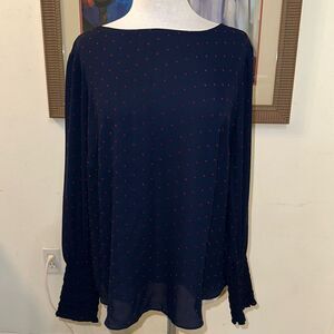 Ann Taylor Navy Blue Polka Dot Pattern Top Size Large